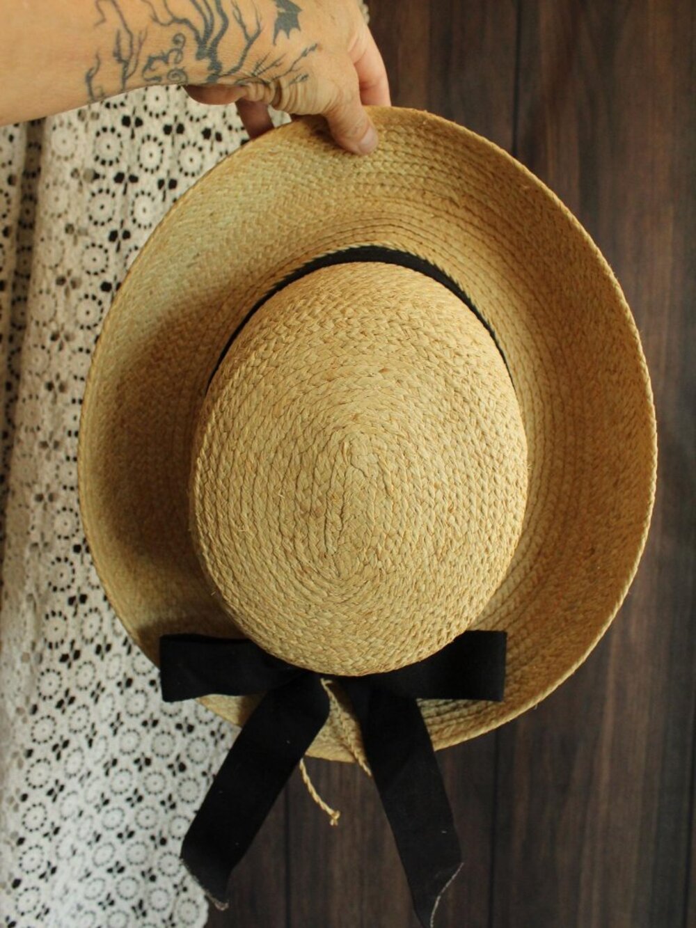 Vintage 1990s 2000s Hat, Scala Straw Wide Brimmed Sunhat with Black Ribbon, Mill - Picture 14 of 14